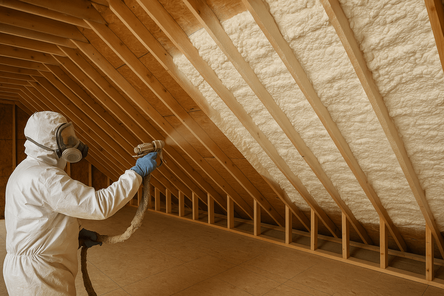 Spray foam insulation being installed